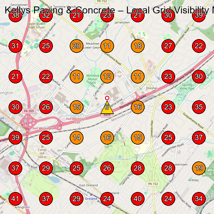 Kellys Paving & Concrete GeoGrid visibility map for Masonry Contractor in Ambler